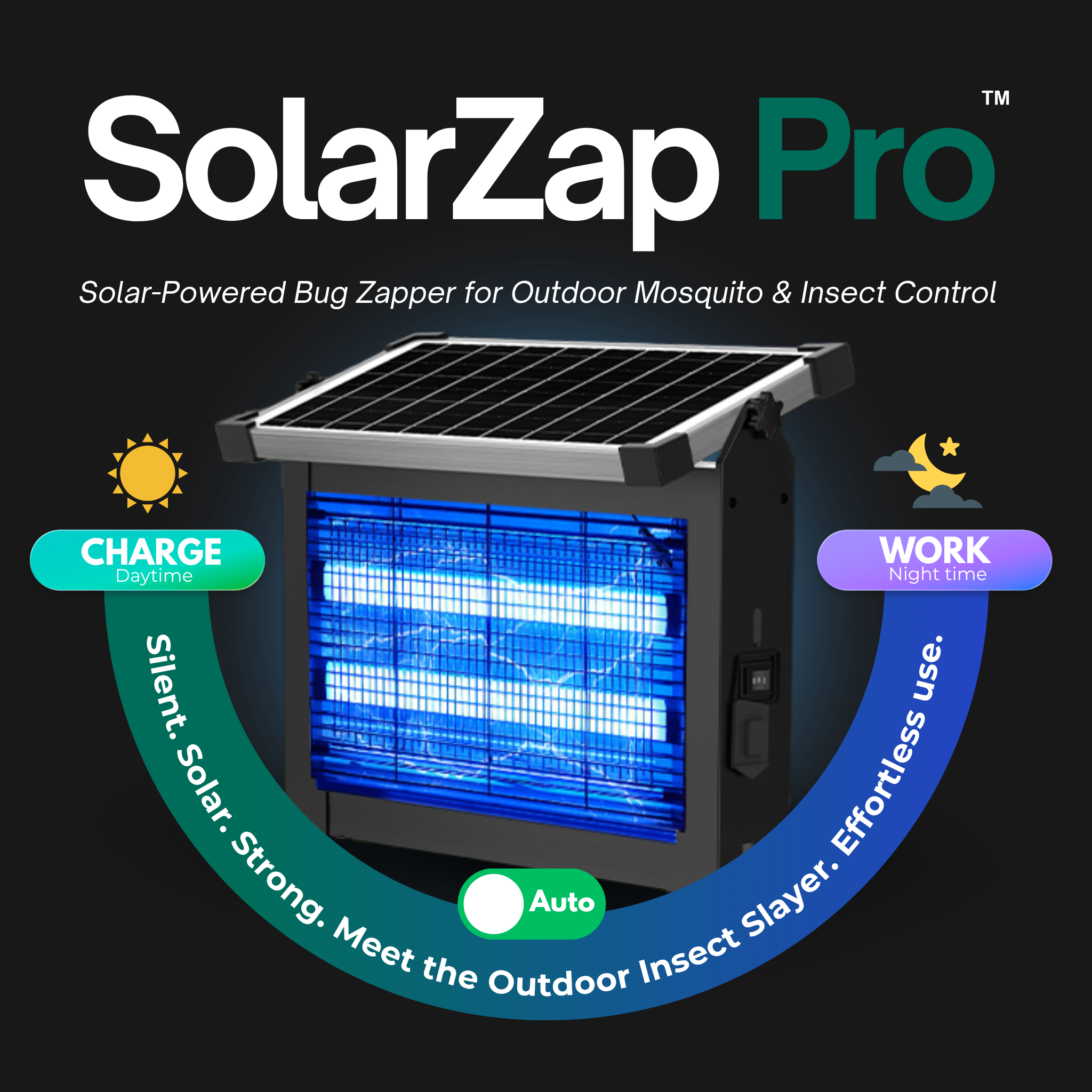 SolarZap Pro – Solar-Powered Waterproof Bug Zapper for Outdoor Mosquito & Insect Control WhirlMist