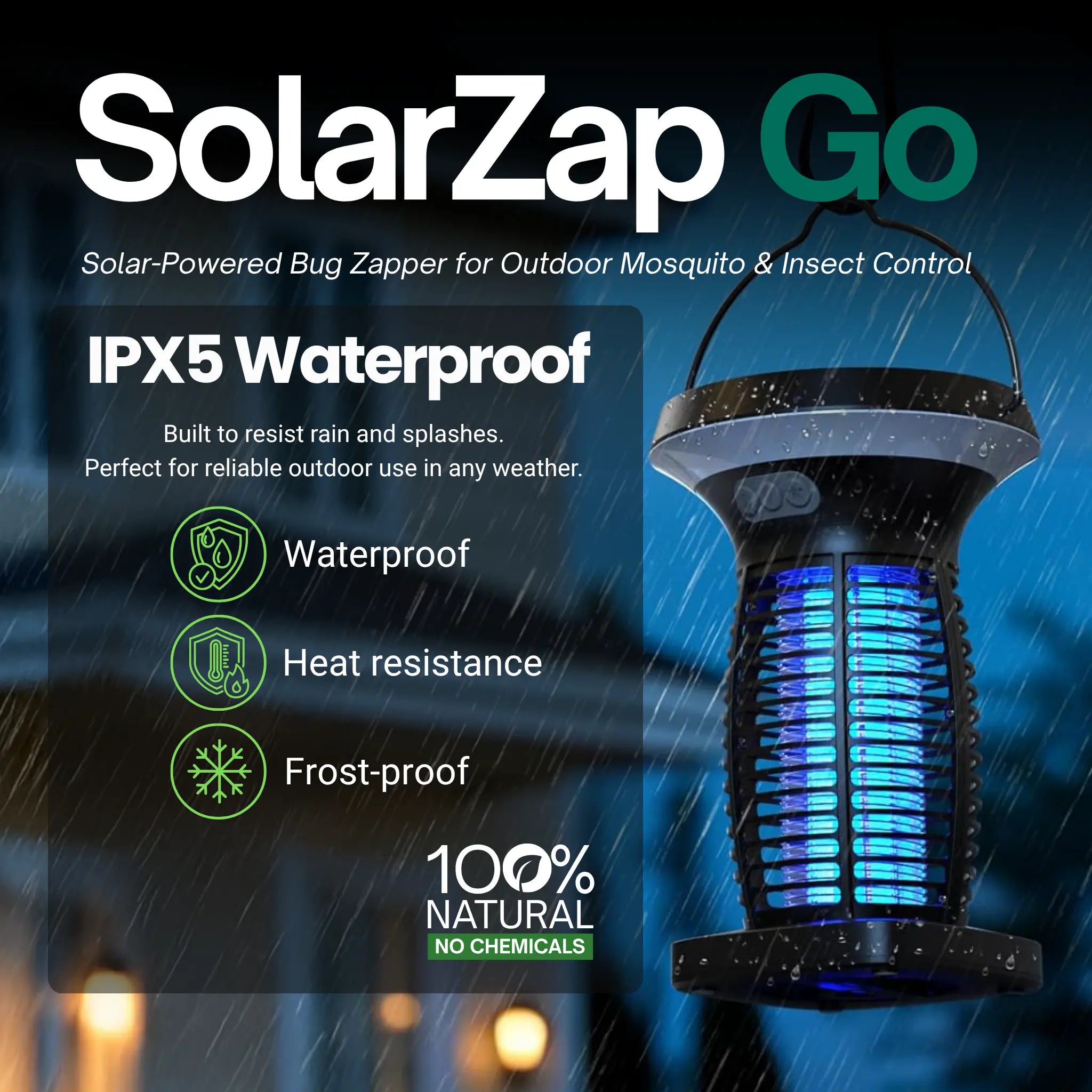 SolarZap Go - Portable Solar-Powered Bug Zapper for Outdoor Mosquito & Insect Control - WhirlMist