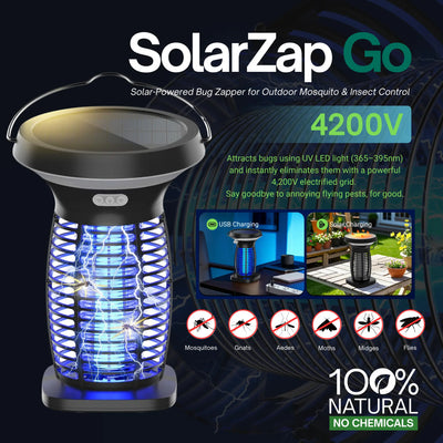 SolarZap Go - Portable Solar-Powered Bug Zapper for Outdoor Mosquito & Insect Control - WhirlMist