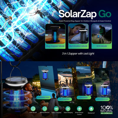 SolarZap Go - Portable Solar-Powered Bug Zapper for Outdoor Mosquito & Insect Control - WhirlMist