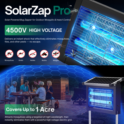 SolarZap Pro – Solar-Powered Waterproof Bug Zapper for Outdoor Mosquito & Insect Control WhirlMist