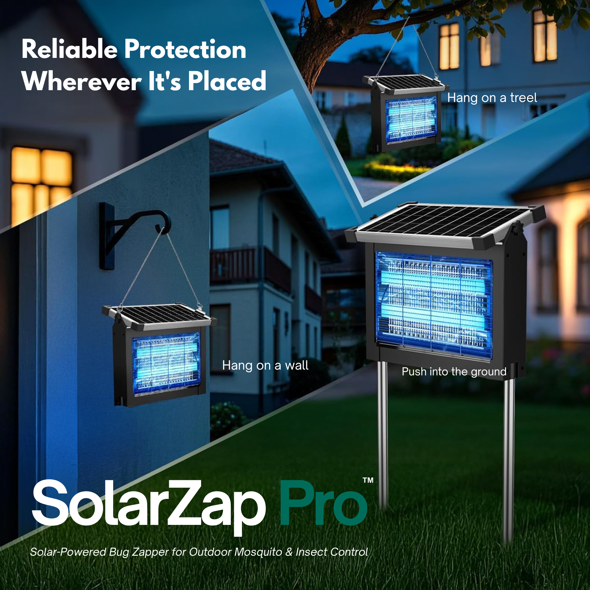 SolarZap Pro – Solar-Powered Waterproof Bug Zapper for Outdoor Mosquito & Insect Control WhirlMist
