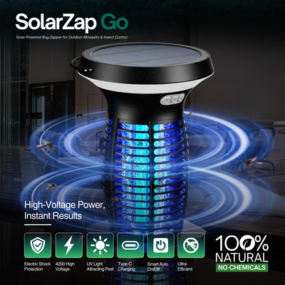 SolarZap Go - Portable Solar-Powered Bug Zapper for Outdoor Mosquito & Insect Control WhirlMist