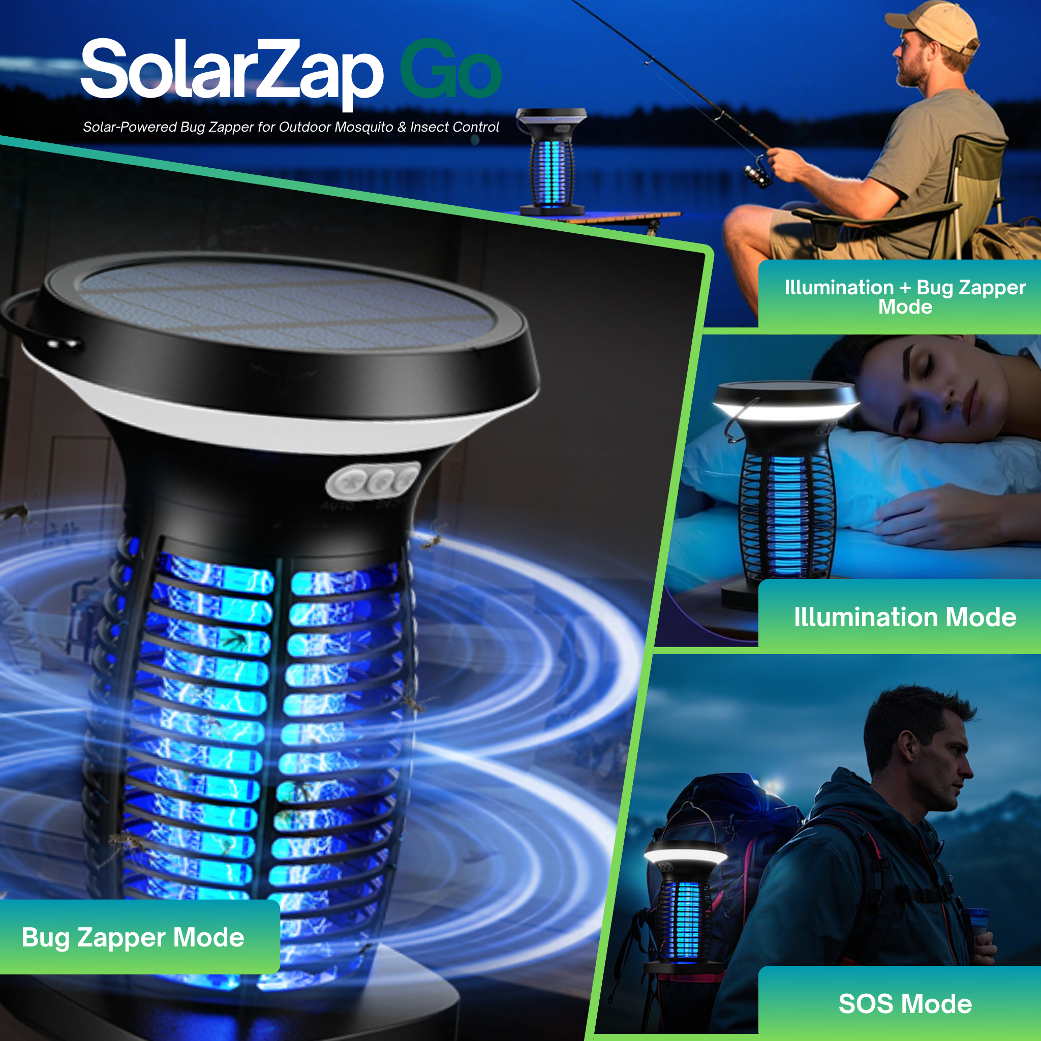 SolarZap Go - Portable Solar-Powered Bug Zapper for Outdoor Mosquito & Insect Control WhirlMist