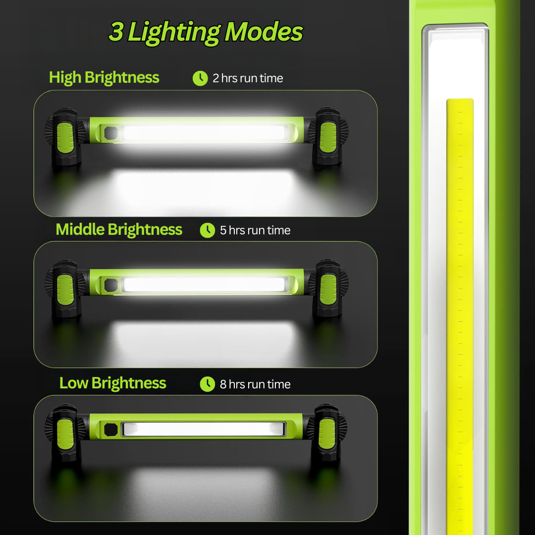 3000 LM Rechargeable Work Light Bar – 5200 mAh Battery • Magnetic Base • Dual Hooks • Under-Hood / Garage / Emergency Light