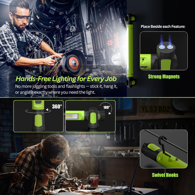 3000 LM Rechargeable Work Light Bar – 5200 mAh Battery • Magnetic Base • Dual Hooks • Under-Hood / Garage / Emergency Light