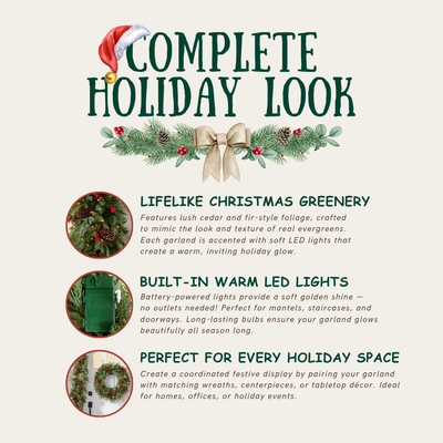 2 PCS 6 ft Christmas Cedar Garland with Lights for Mantel & Table