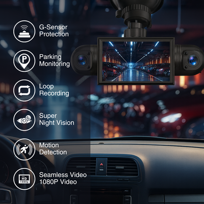 Full View 360° Car Dashcam System – 4-Channel 1080P HD Recording, Infrared Night Vision, G-Sensor, 64GB SD Card, Loop Recording – Taxi, Fleet & Family Vehicles