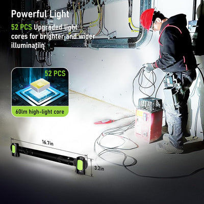 3000 LM Rechargeable Work Light Bar – 5200 mAh Battery • Magnetic Base • Dual Hooks • Under-Hood / Garage / Emergency Light