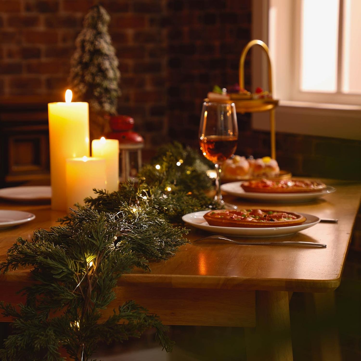 2 PCS 6 ft Christmas Cedar Garland with Lights for Mantel & Table