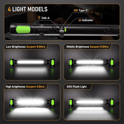 3000 LM Rechargeable Work Light Bar – 5200 mAh Battery • Magnetic Base • Dual Hooks • Under-Hood / Garage / Emergency Light