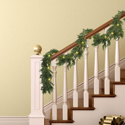 2 PCS 6 ft Christmas Cedar Garland with Lights for Mantel & Table