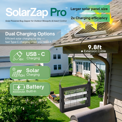 SolarZap Pro – Solar-Powered Waterproof Bug Zapper for Outdoor Mosquito & Insect Control