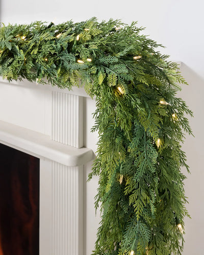 2 PCS 6 ft Christmas Cedar Garland with Lights for Mantel & Table