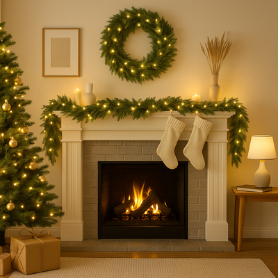 2 PCS 6 ft Christmas Cedar Garland with Lights for Mantel & Table